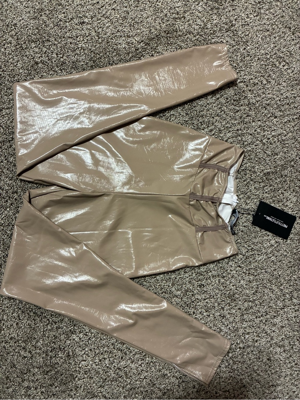 ❤️ 2/$10 - NWT PrettyLittleThing Glossy Taupe Faux Leather Zip Jacket